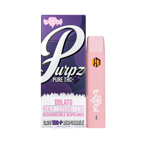 Exodus Purpz Pure THC-P Disposable 2.2G Dolato flavor, smooth and calming THC-P experience.