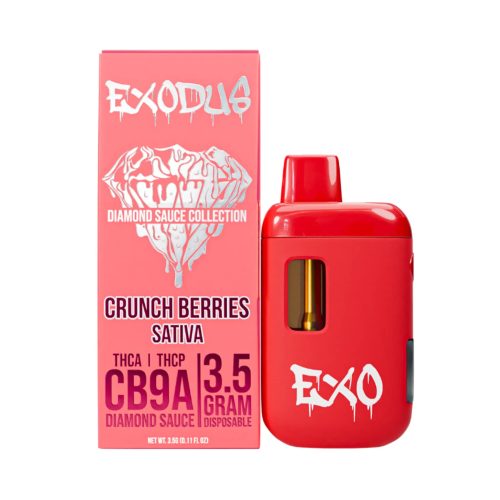 Exodus CB9A + THCA Disposable 3.5g Crunch Berries flavor, premium exodus diamond sauce and Exodus THC-A Disposable 3.5g blend.