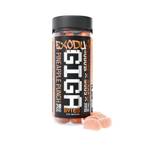 Exodus Thc-A + Thc-P + Cb9a Gigabytes Gummies 15,000mg Pineapple Punch flavor, tropical and refreshing exodus gigabyte gummies.